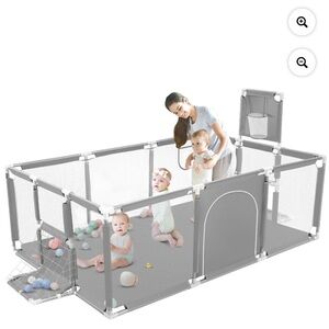 Gray over sized Baby Playpen with Mesh Sides. NIB!